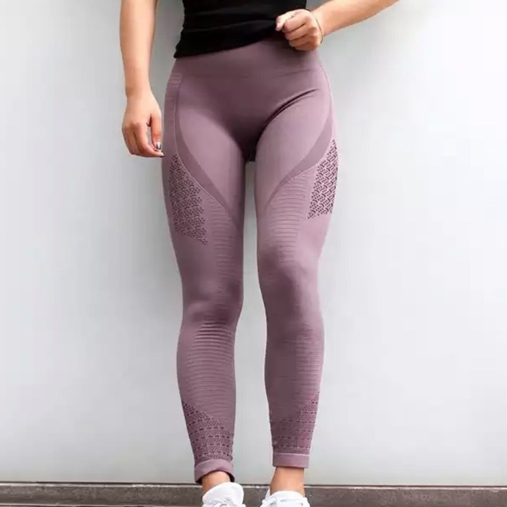 Women High Waisted Yoga Pants Workout Seamless Hollow Out Leggings laven…
